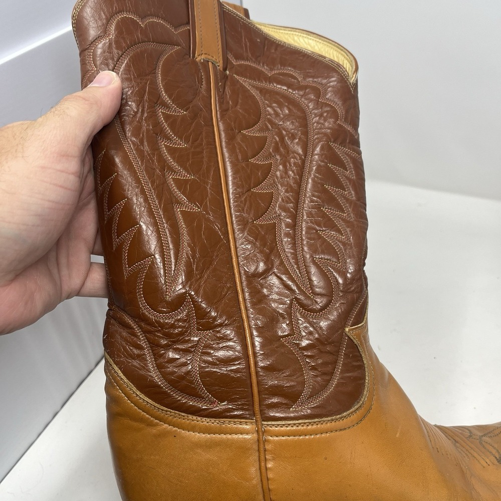 VTG Tony Lama Cowboy Boots Brown Leather Western Mens Size 10.5 D Two Tone 7145 - Picture 13 of 16